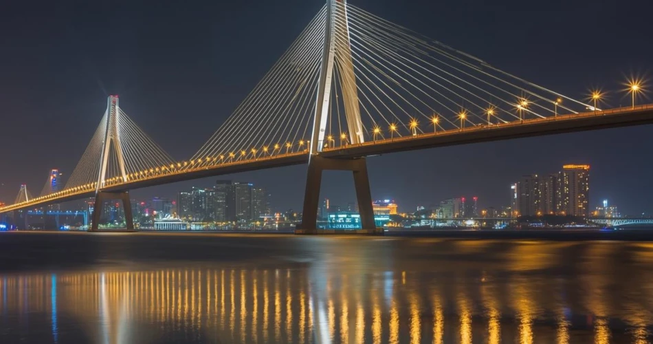 班德拉-沃尔利海桥。孟买的夜间工程奇迹